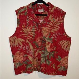 Vintage Coldwater Creek Floral Linen Blend Button Up Tank Top